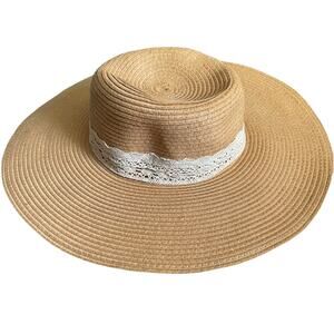 WIDE BRIM STRAW HAT WITH LACE TRIM DETAIL-SEXY, COMFY-FITS GREAT! BNWOT